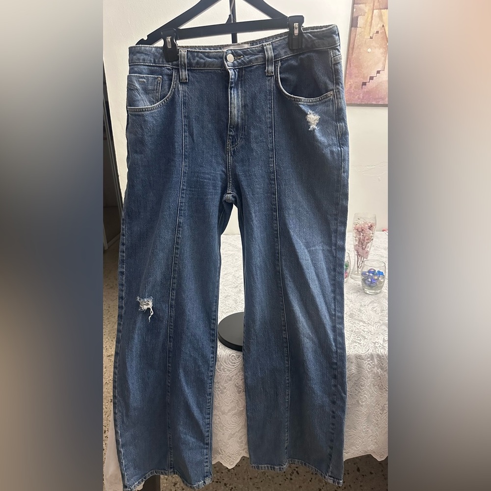 Women’s Relaxed Fit Blue Jeans Size 13 High Waist Wide Leg Casual Trendy